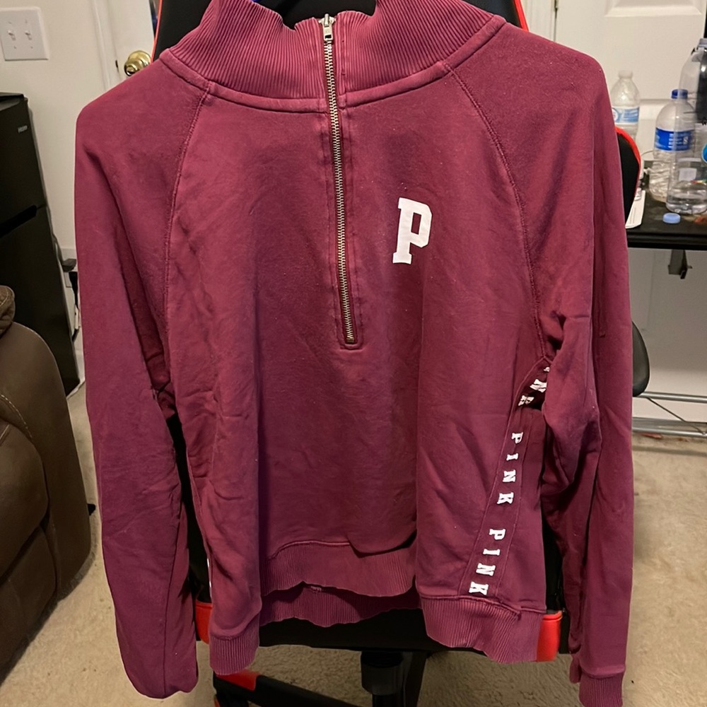 Pink sweatshirt, red and white, size large
